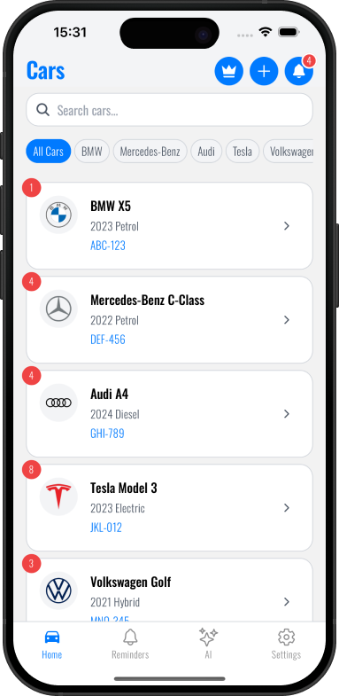 My Smart Garage app main screen