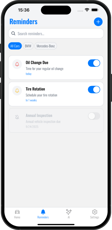 Service tracking screen